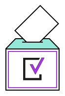 A cartoon image of a ballot box receiving a vote card